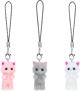 Set of three cute cat phone charms with hanging pendants