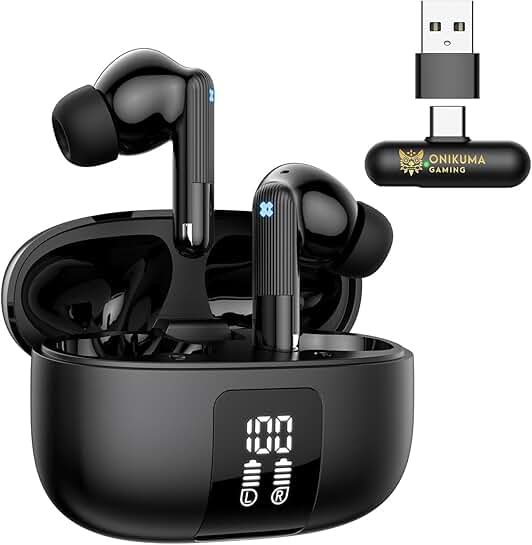 Wireless gaming earbuds with low latency and LED display