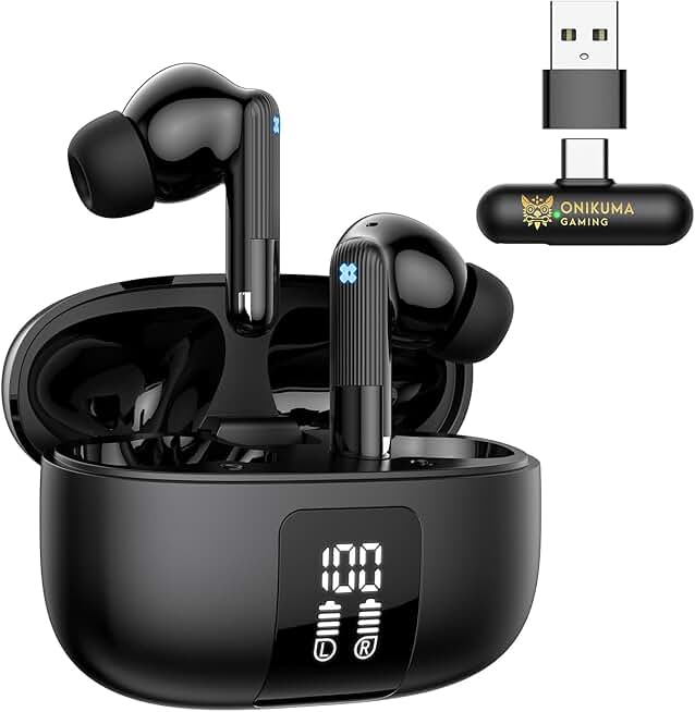 Wireless gaming earbuds with low latency and LED display
