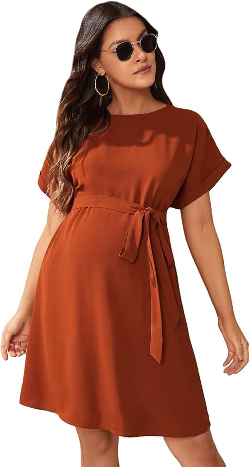 Women's Maternity Batwing Sleeve Round Neck Short Tunic Dress