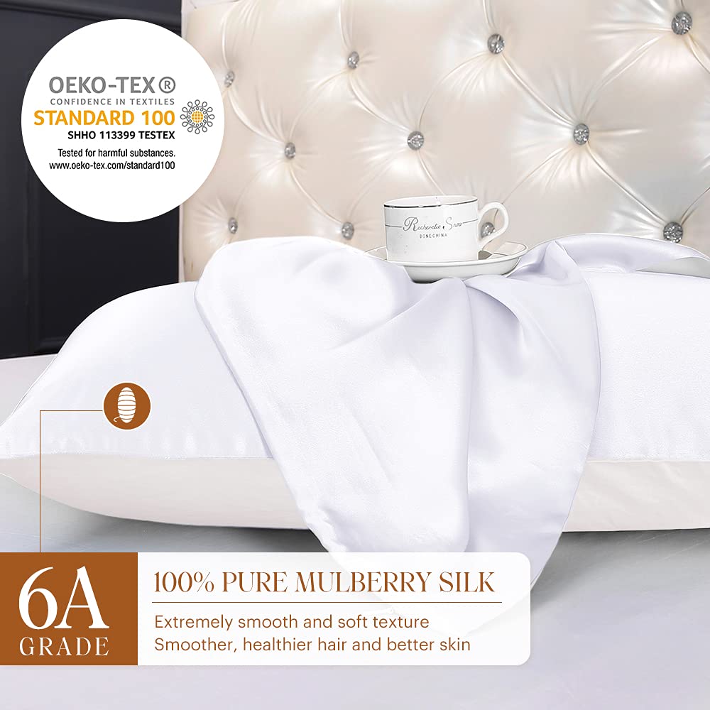 Silk Pillowcase for Hair and with Cotton Underside King 20x36 Inch White 1pc 19 Momme Gift Box
