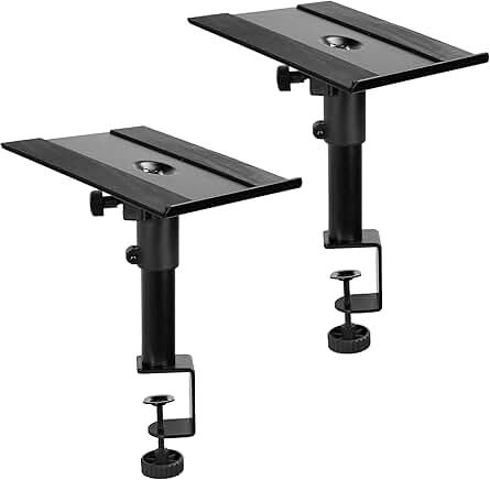 Clamp-on speaker stands with adjustable height and tilt, 2-pack