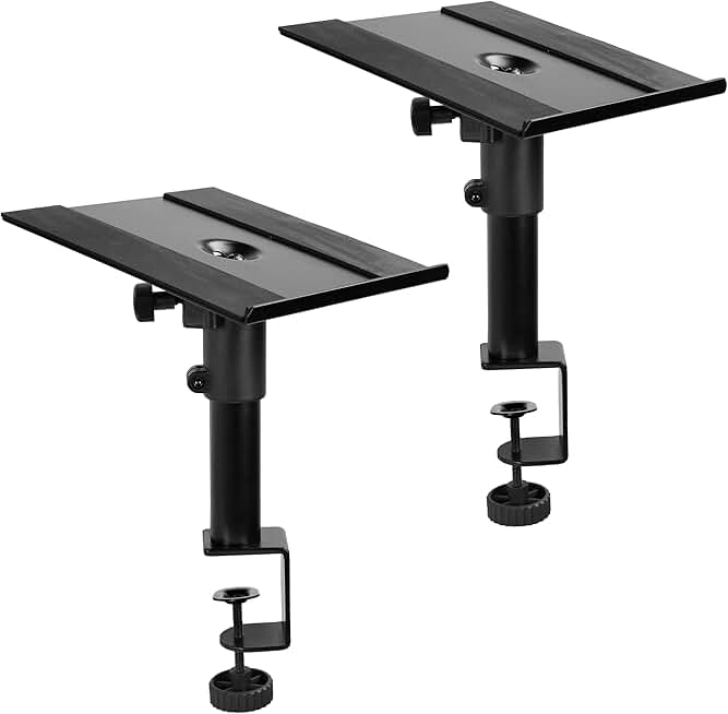 Clamp-on speaker stands with adjustable height and tilt, 2-pack