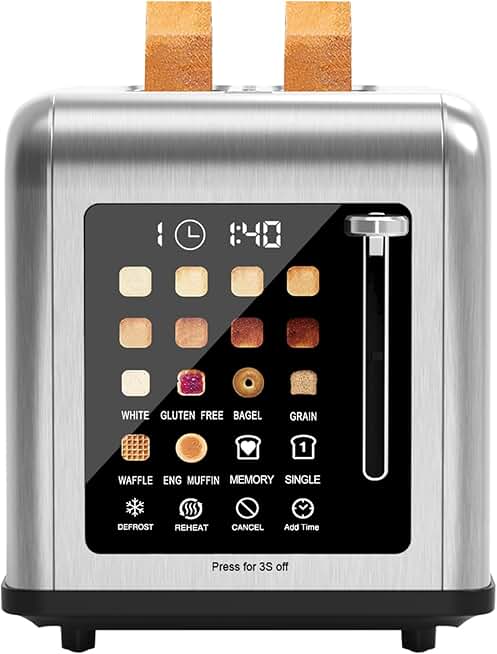 Touch Screen Stainless Steel 2-Slot Toaster with Digital Timer