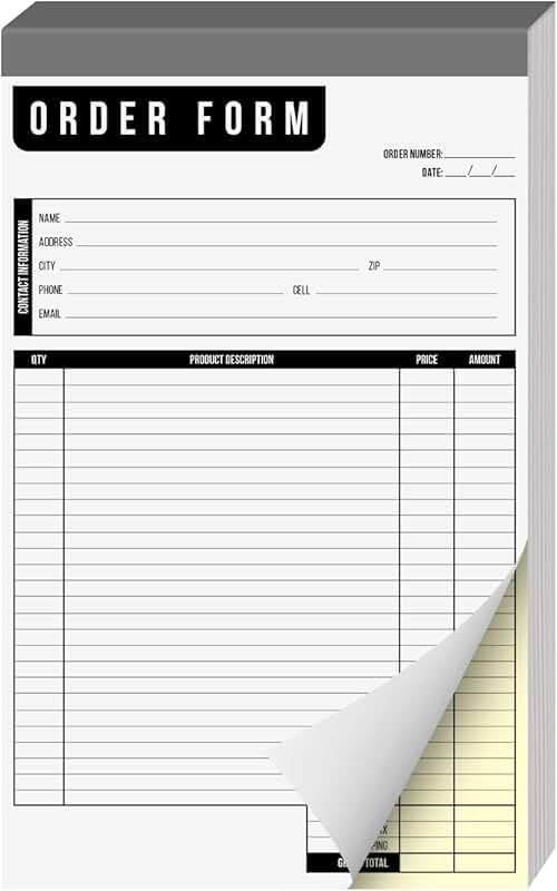 Order Form Pad with Carbonless Pages, 50 Sets