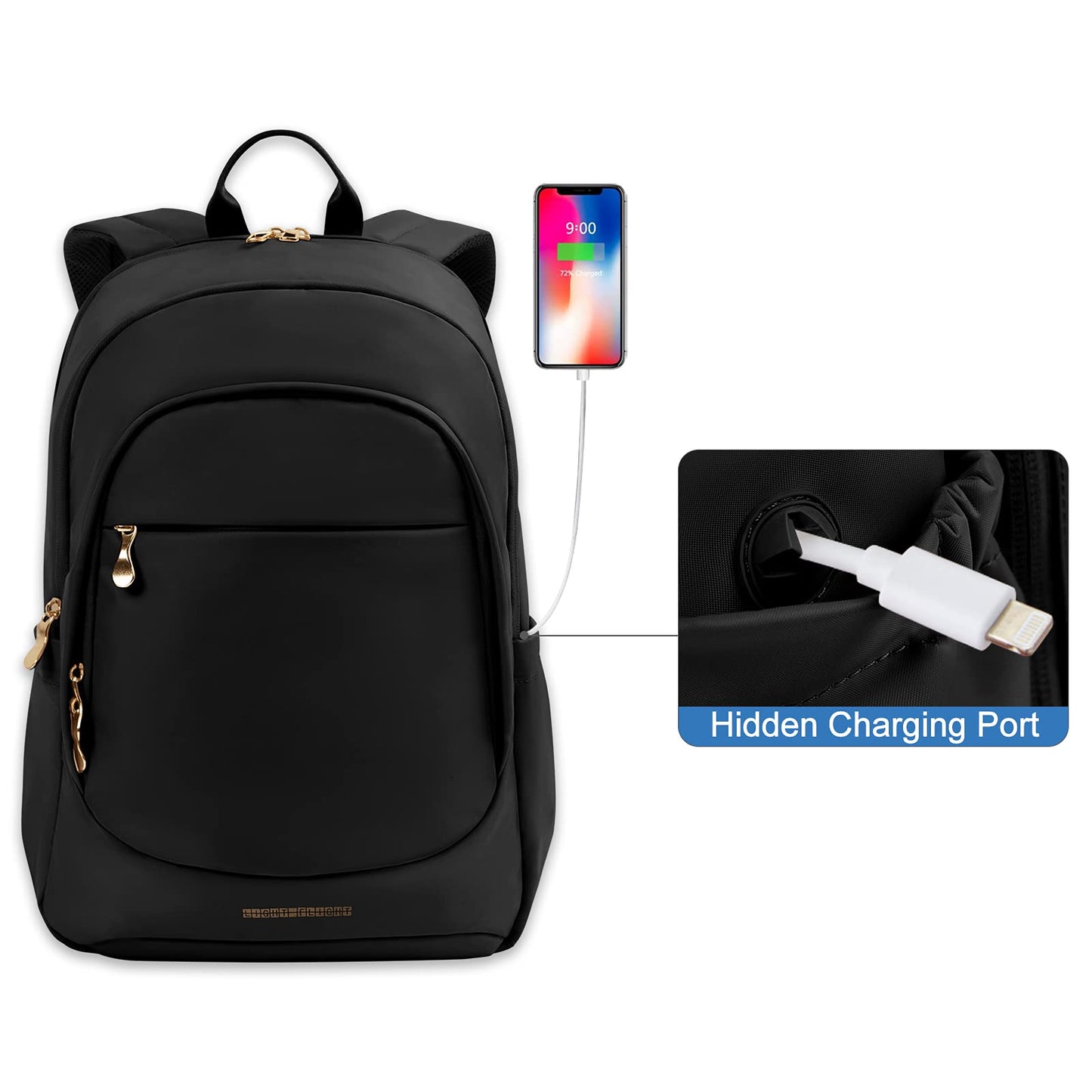 Laptop Backpack, 15.6 Inch Travel Backpack for Women Men, College School Bookbags with USB Charging Port, Large Capacity Computer Backpacks for Work Business, Black