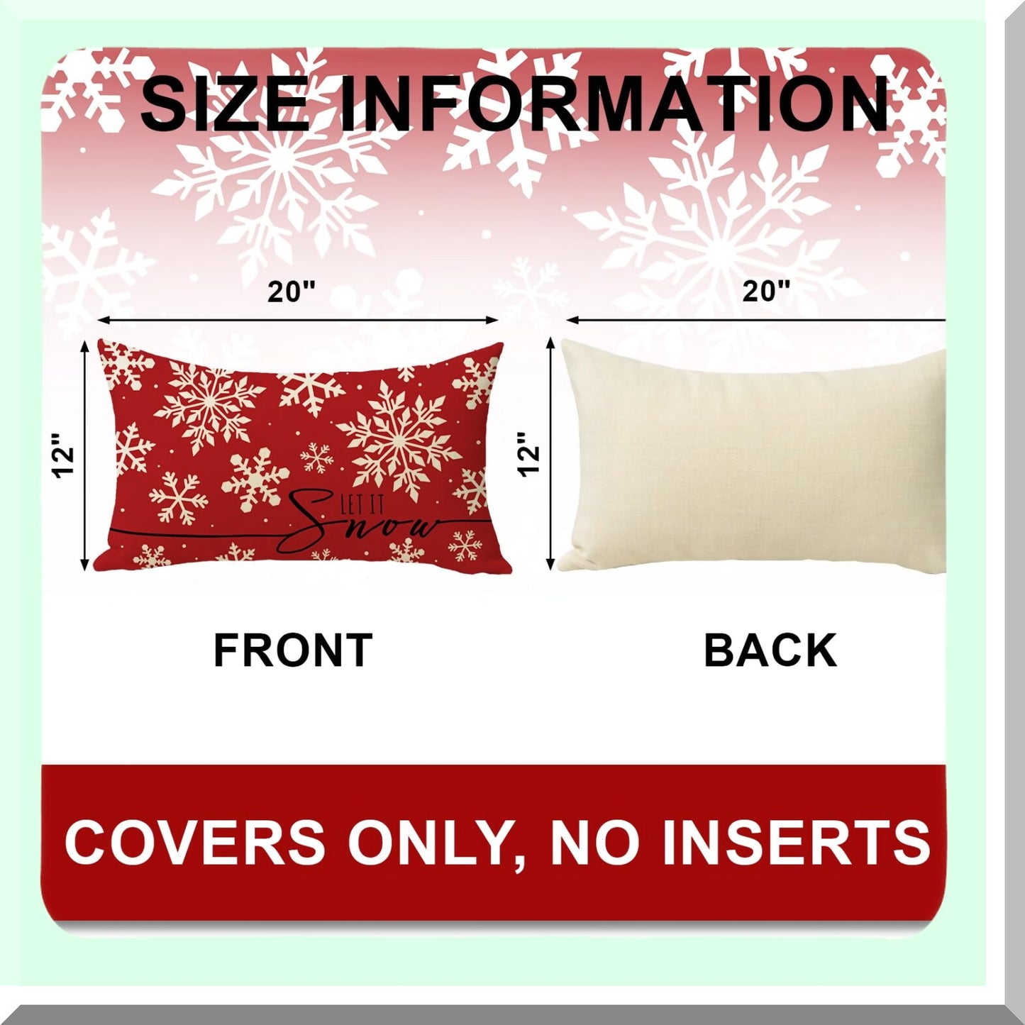 Winter Wonderland Lumbar Pillow Cover - Festive Snowflake Decorative Cushion Case for Sofa - Let It Snow Holiday Home Decoration - 12 x 20 inches