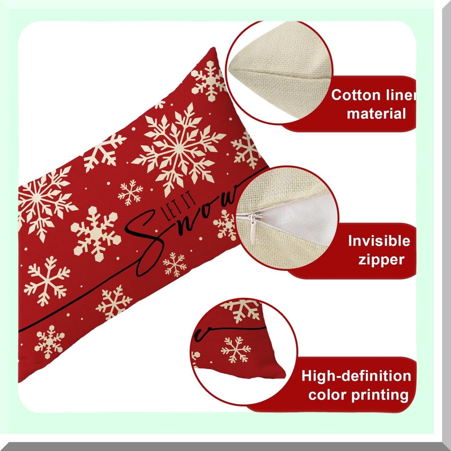 Winter Wonderland Lumbar Pillow Cover - Festive Snowflake Decorative Cushion Case for Sofa - Let It Snow Holiday Home Decoration - 12 x 20 inches
