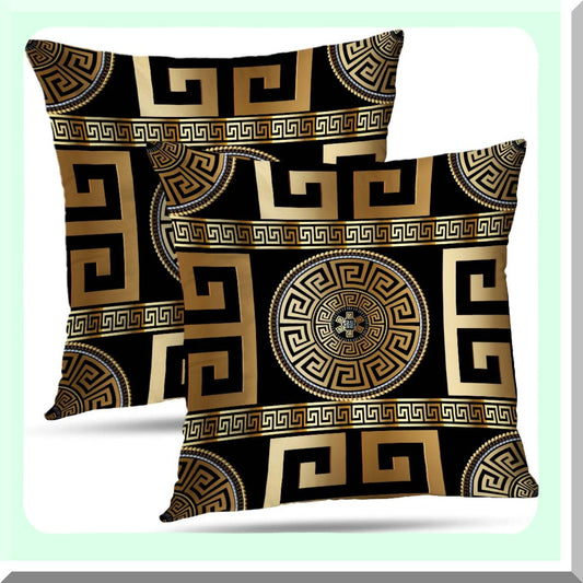 Gold Key Geometric Pillowcase Set - Modern Greek Pattern Cushion Covers for Living Room, Bedroom, Office Sofa Couch - 20x20 Inch, Pack of 2