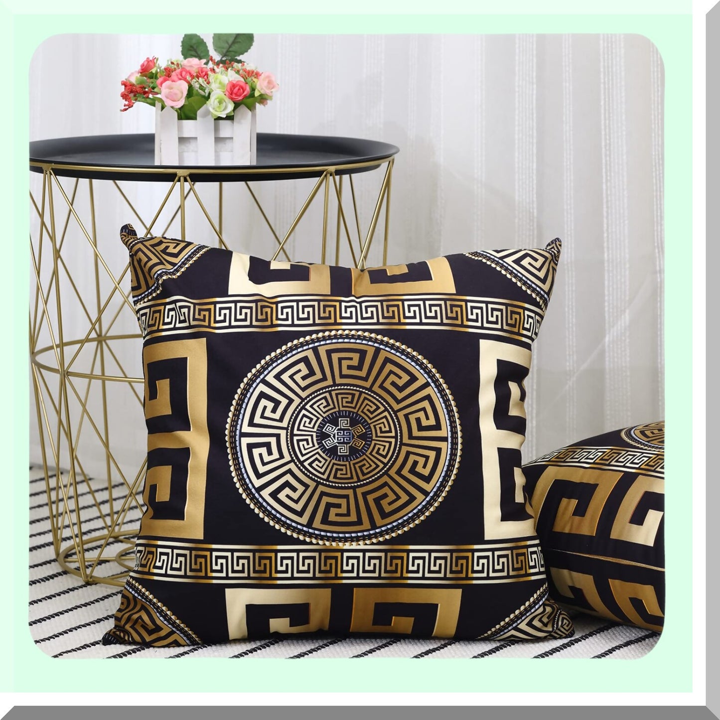 Gold Key Geometric Pillowcase Set - Modern Greek Pattern Cushion Covers for Living Room, Bedroom, Office Sofa Couch - 20x20 Inch, Pack of 2