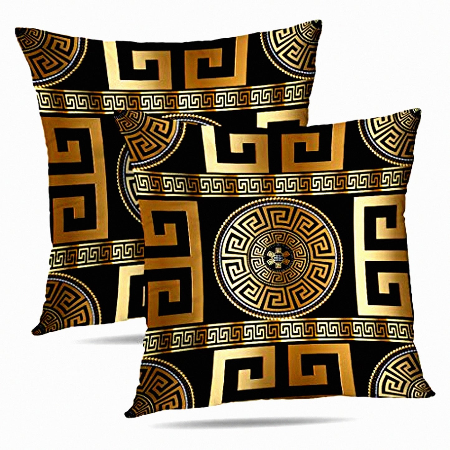 Gold Key Geometric Pillowcase Set - Modern Greek Pattern Cushion Covers for Living Room, Bedroom, Office Sofa Couch - 20x20 Inch, Pack of 2