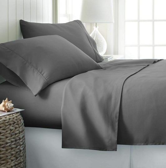 Solid Pattern 550 Thread Count Rich Quality 4-Pieces Luxurious Sheet Set Fits Mattress 13-15" Inch Deep Pockets Queen, Elephant Grey)