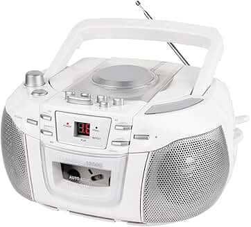 Portable CD and radio boombox with cassette and headphone jack
