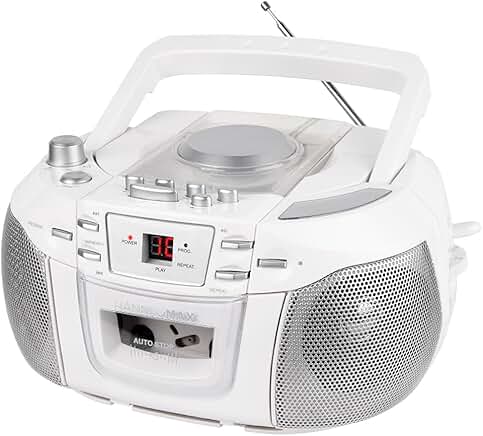 Portable CD and radio boombox with cassette and headphone jack