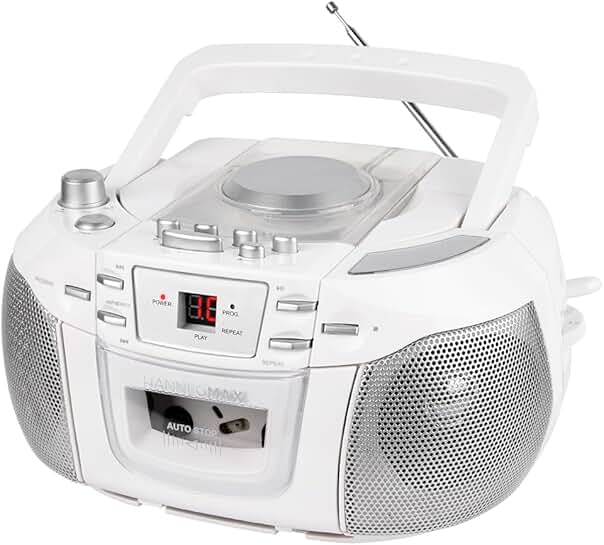 Portable CD and radio boombox with cassette and headphone jack