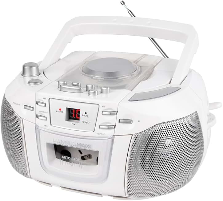 Portable CD and radio boombox with cassette and headphone jack