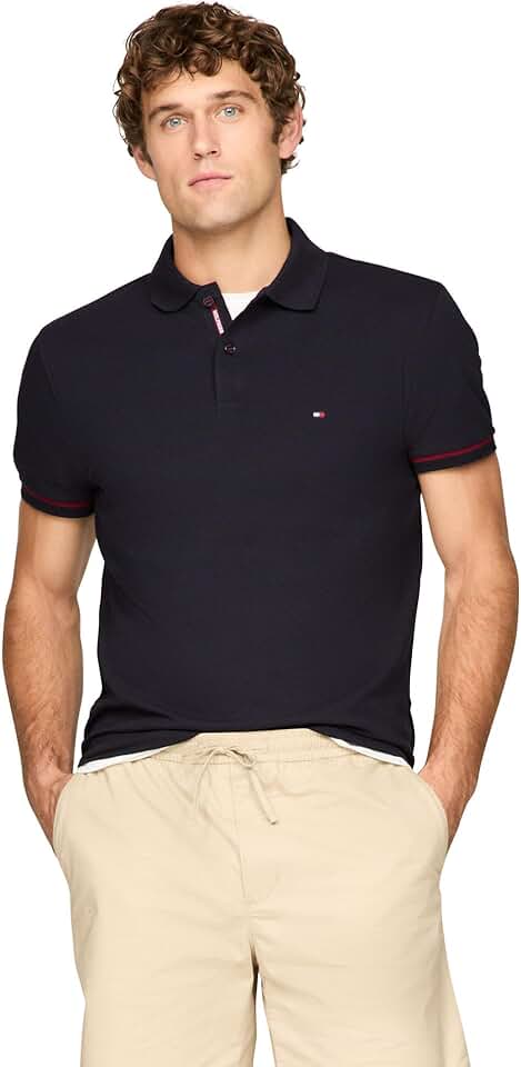 Men's Short Sleeve Casual Polo Shirt with Stretch and Cuffs