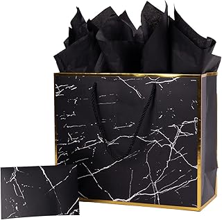 Black Marble Gift Bag with Tissue for Men