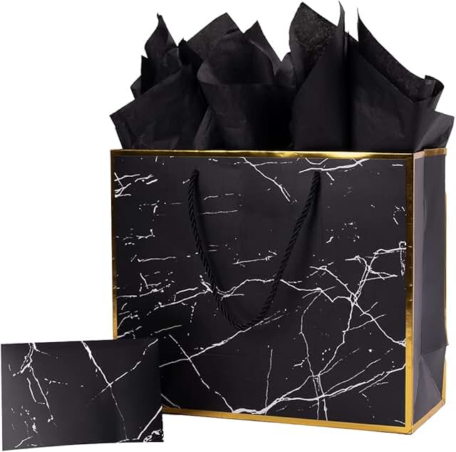 Black Marble Gift Bag with Tissue for Men