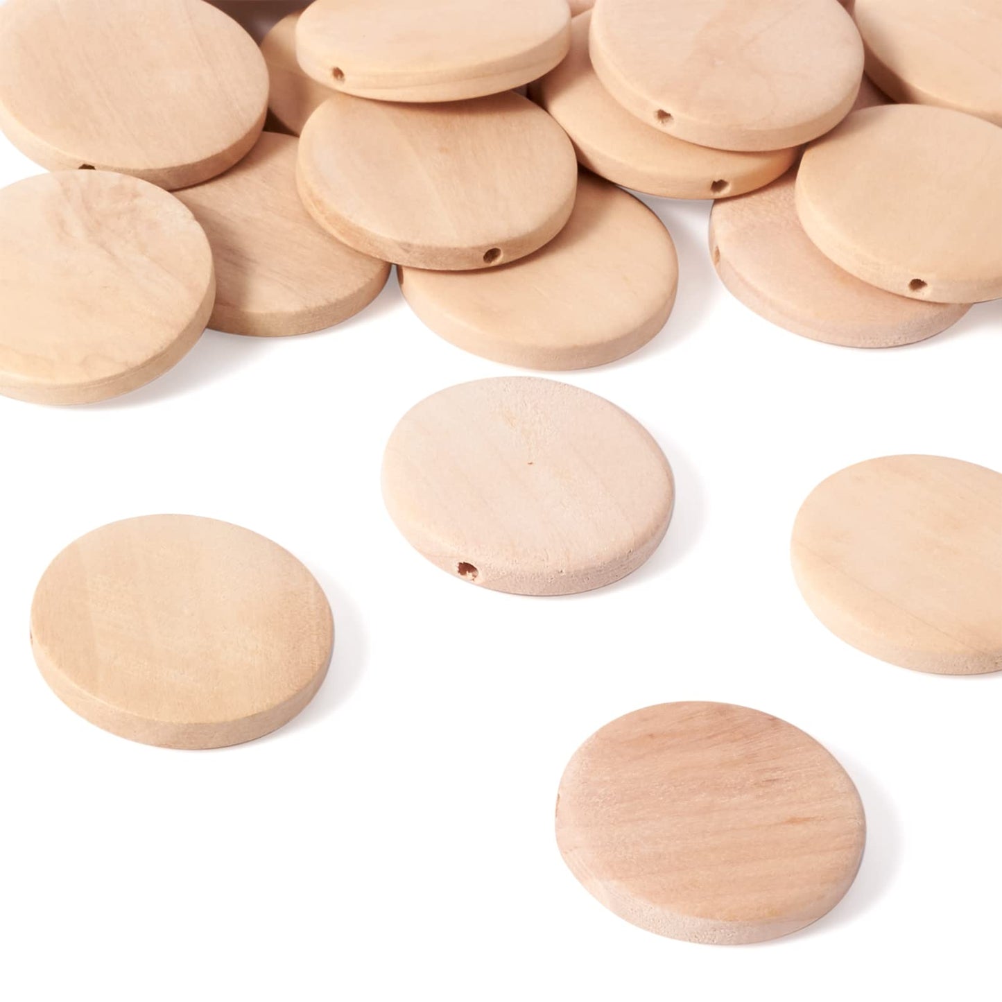 50Pcs Unpainted Wooden Coin Beads 30x5mm