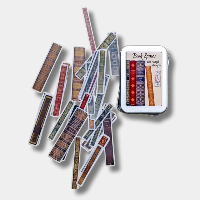 Book Spine Sticker Tin Box with 60 Stickers