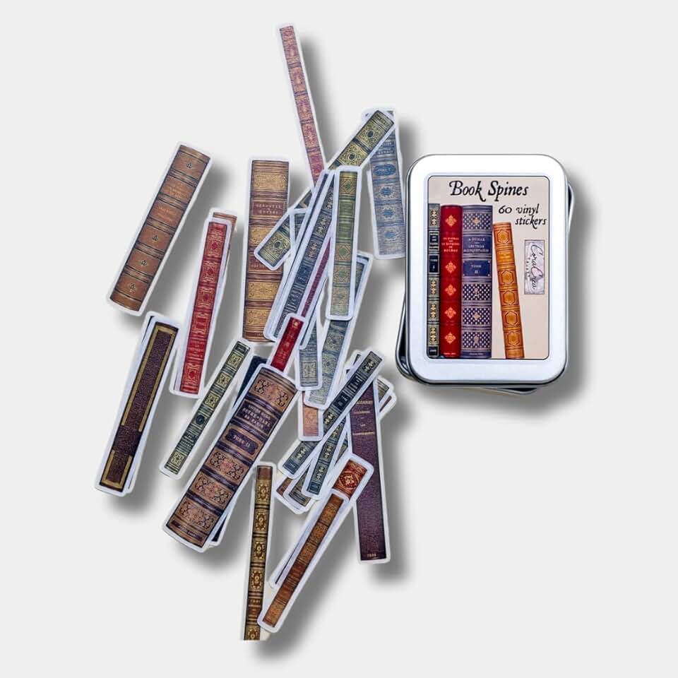 Book Spine Sticker Tin Box with 60 Stickers