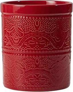 Large Red Ceramic Kitchen Utensil Holder
