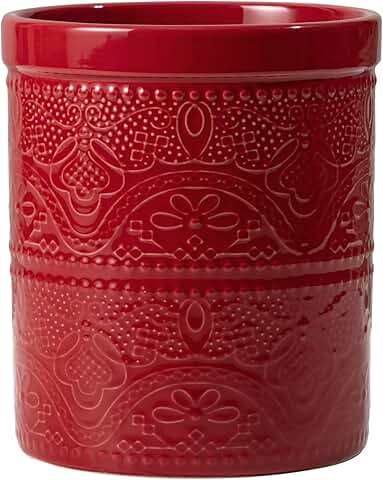 Large Red Ceramic Kitchen Utensil Holder
