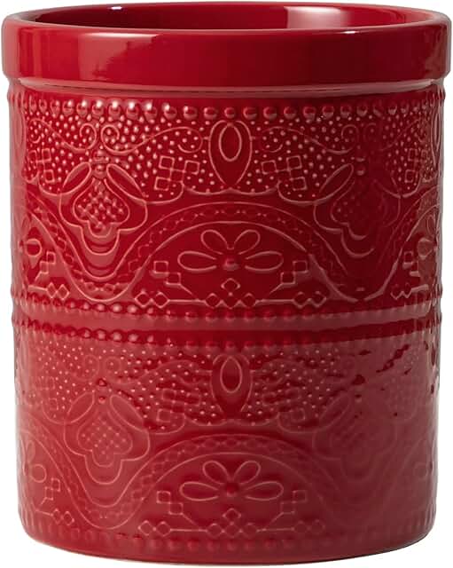 Large Red Ceramic Kitchen Utensil Holder