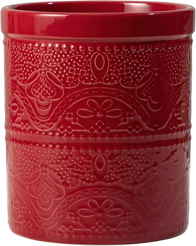 Large Red Ceramic Kitchen Utensil Holder