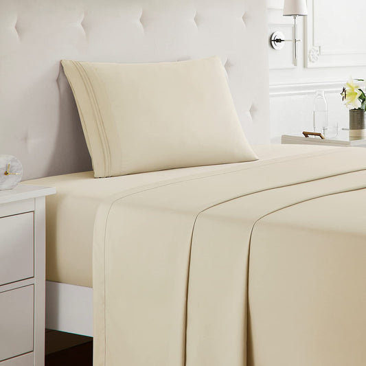 Twin XL Sheets Set  3 Piece XL Twin Sheets, Double Brushed Twin XL Sheets for Adjustable Bed, Beige Cream Twin XL Sheet Set, Hotel Twin XL Bed Sheets