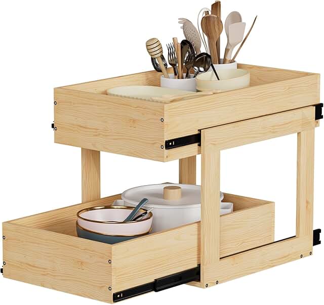Two-Tier Wooden Pull-Out Cabinet Organizer