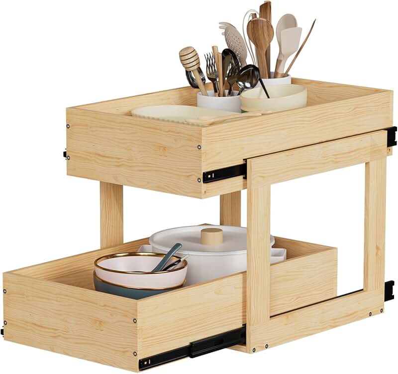 Two-Tier Wooden Pull-Out Cabinet Organizer