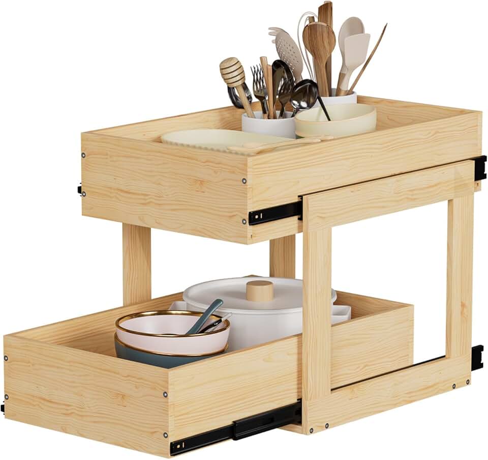 Two-Tier Wooden Pull-Out Cabinet Organizer