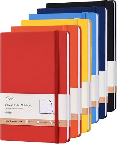 Set of 6 A5 hardcover lined notebooks, 200 pages each