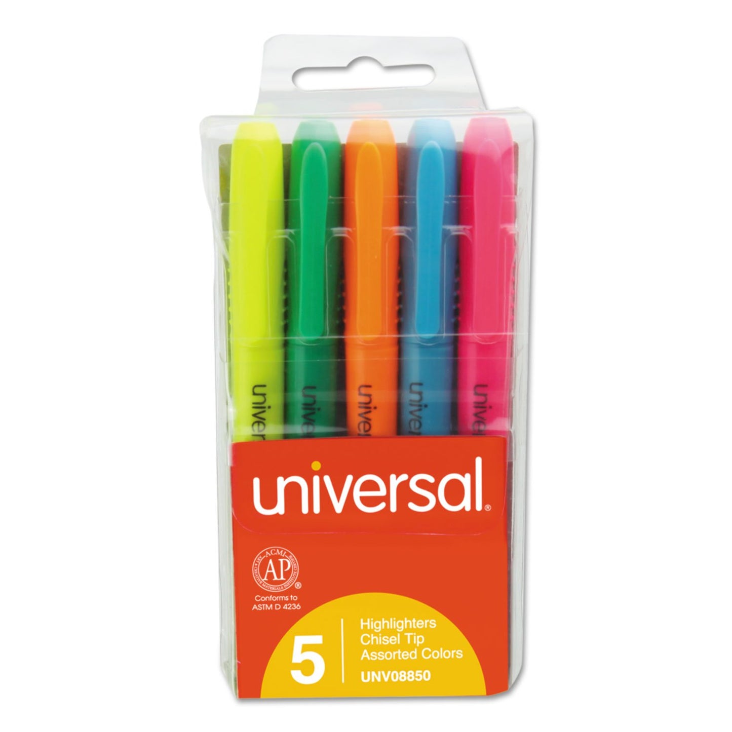 Set of 5 Fluorescent Chisel Tip Pocket Highlighters