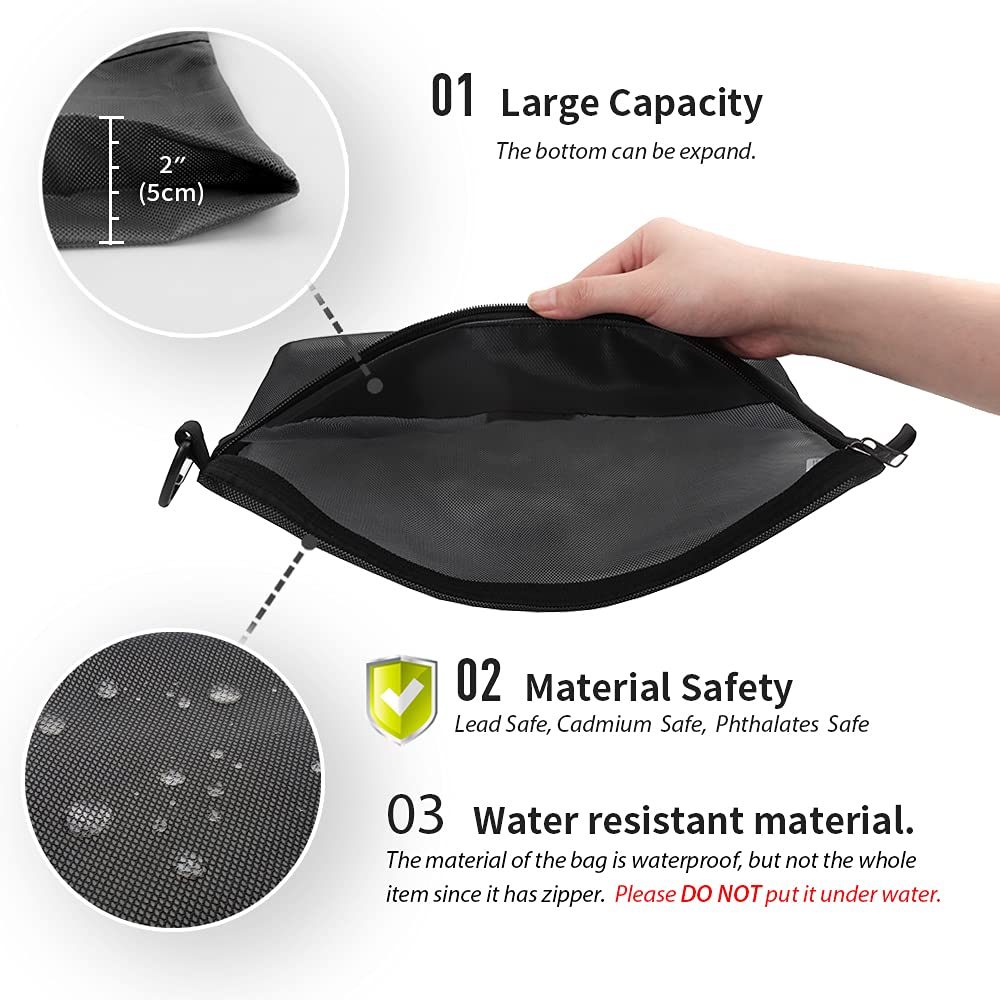 Large water-resistant mesh zipper pouch for storage and travel