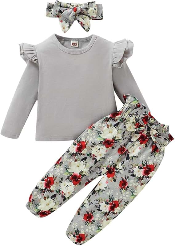 Toddler Girl Long Sleeve Ruffle Top and Floral Pants Set