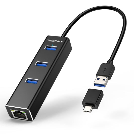 USB to Ethernet Adapter with USB C and 3-Port USB 3.0 Hub