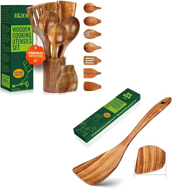10-Piece Teak Wood Cooking Utensil Set with Holder