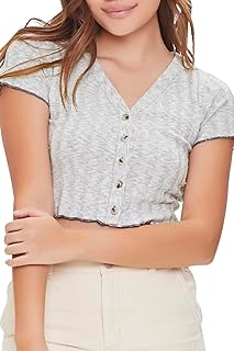 Women's Ribbed Button-Front Crop Top