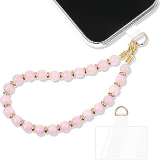 Pink Marble Beaded Phone Wristlet with Detachable Chain
