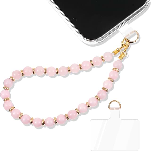 Pink Marble Beaded Phone Wristlet with Detachable Chain