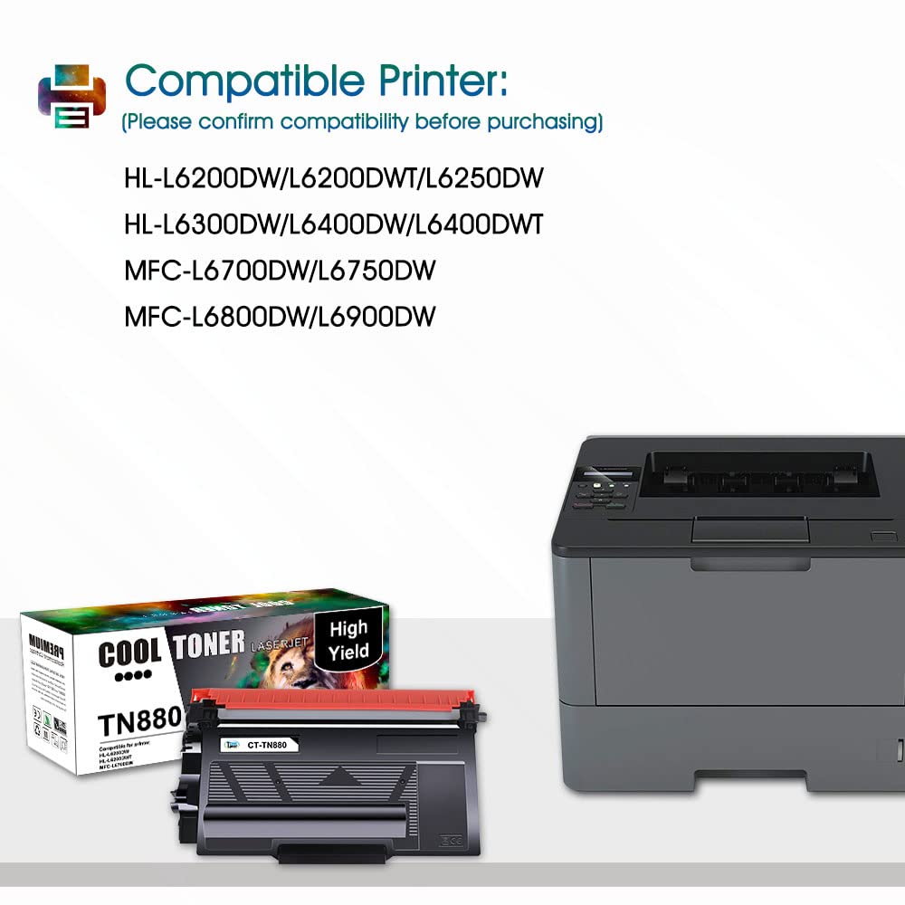 Compatible Cartridge Replacement for Brother TN880 TN-880 TN 880 HL-L6200DW MFC-L6700DW MFC-L6800DW HL-L6200DWT HL-L6300DW MFC-L6900DW Super High Yield Printer Black Ink 4Pack
