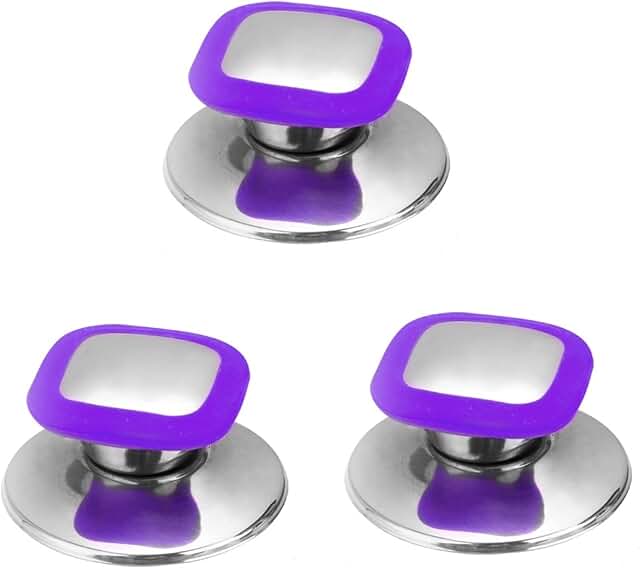 Set of three purple pan lid knobs