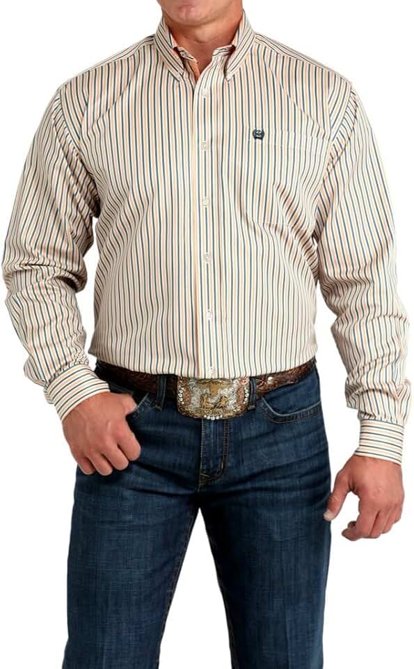 Men's Copper Tan Stripe Stretch Shirt