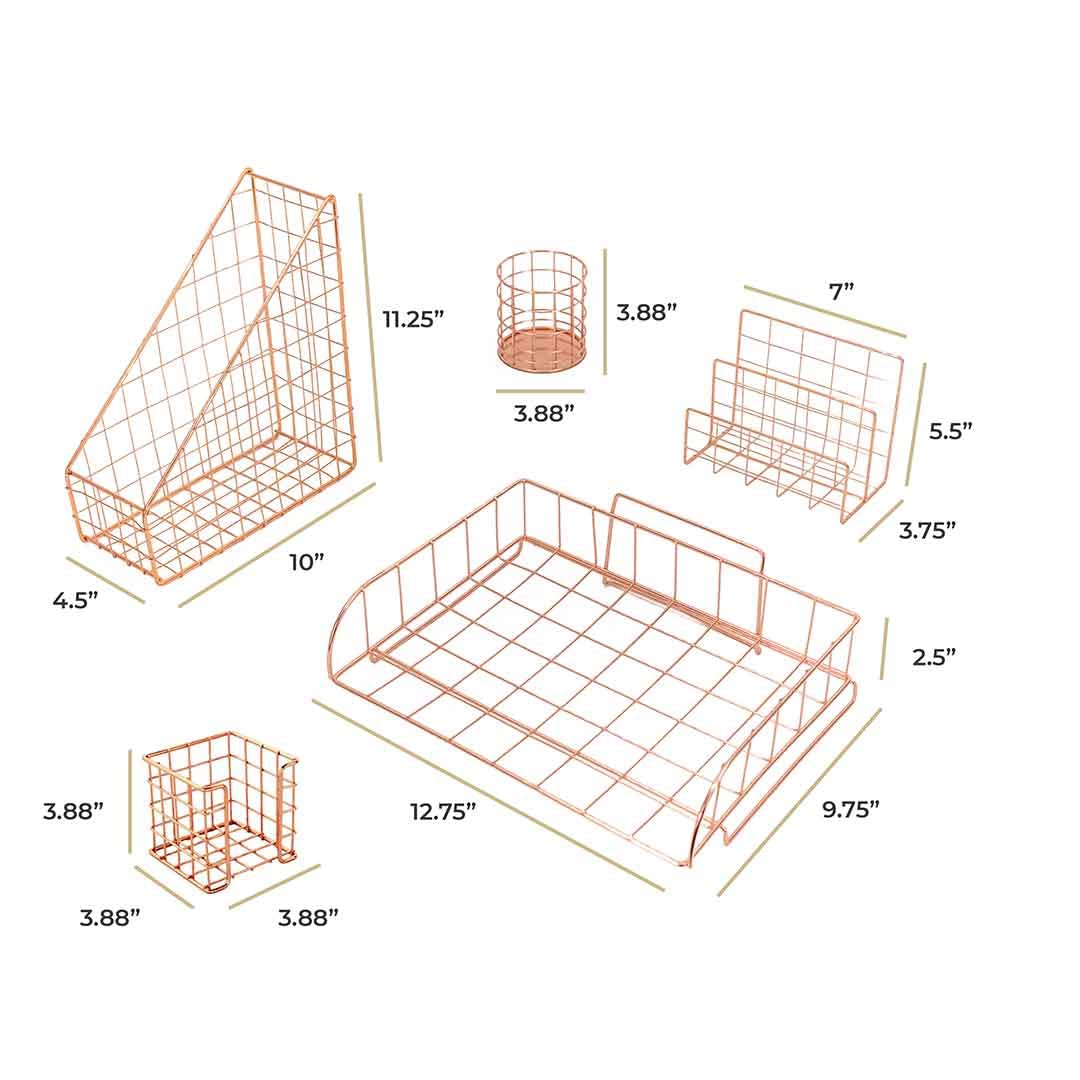 Rose Gold 5-Piece Desk Organizer Set