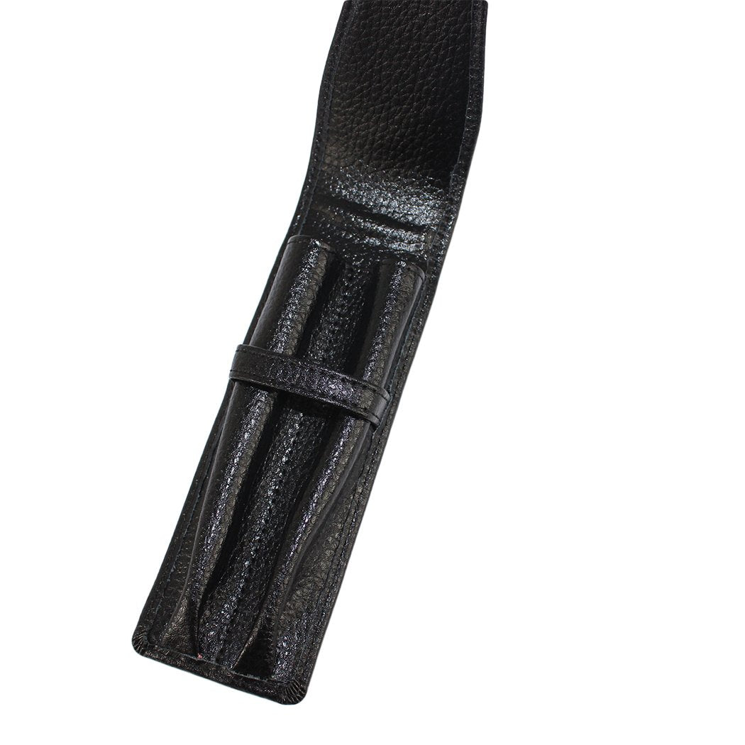 Black Genuine Leather Pen Case for Two Pens