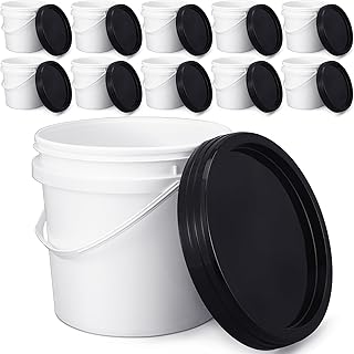10 White Plastic Buckets with Handles and Lids
