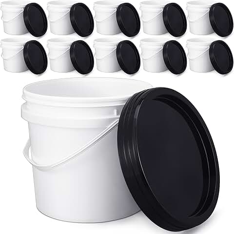 10 White Plastic Buckets with Handles and Lids